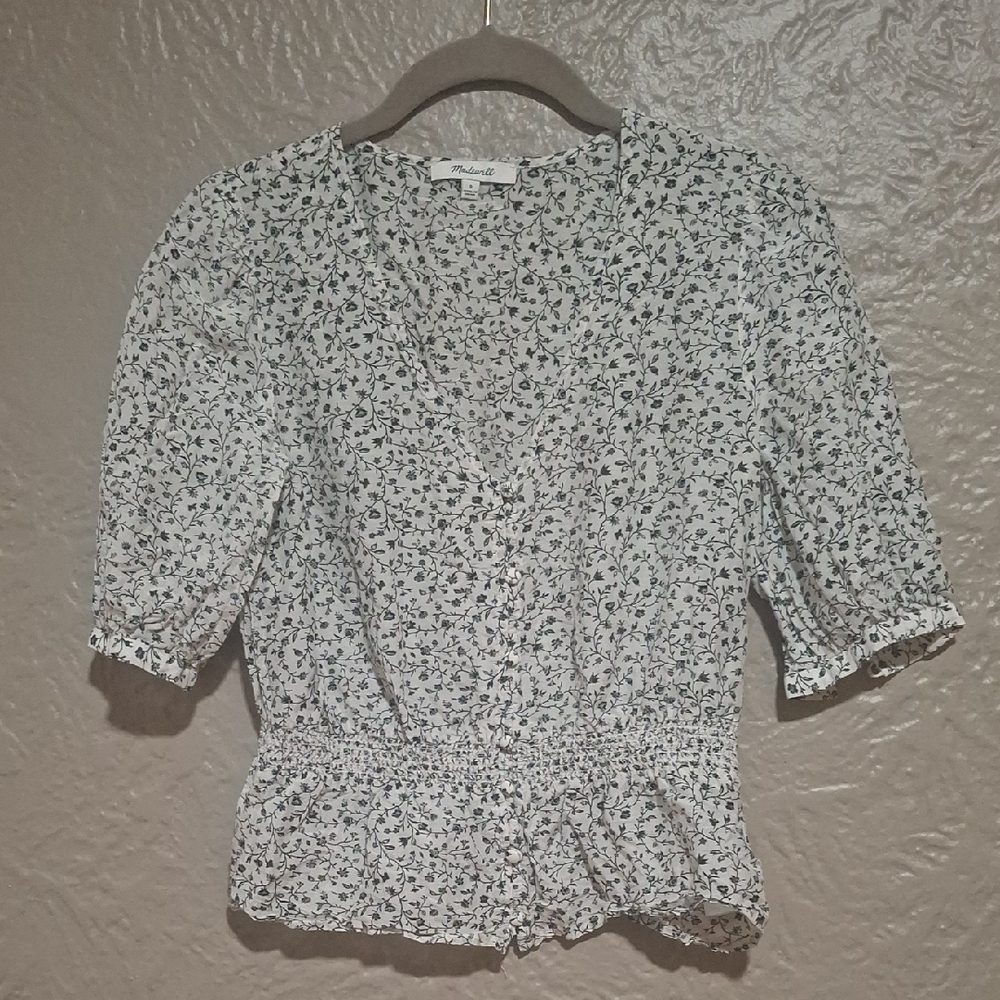 Madewell Wome's Black and White Floral Blouse Size 0